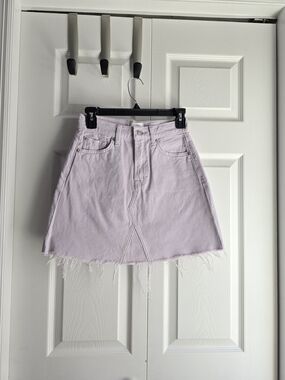 7 For All ManKind Light Lavender Denim Mini Skirt with Raw Hem Size 25